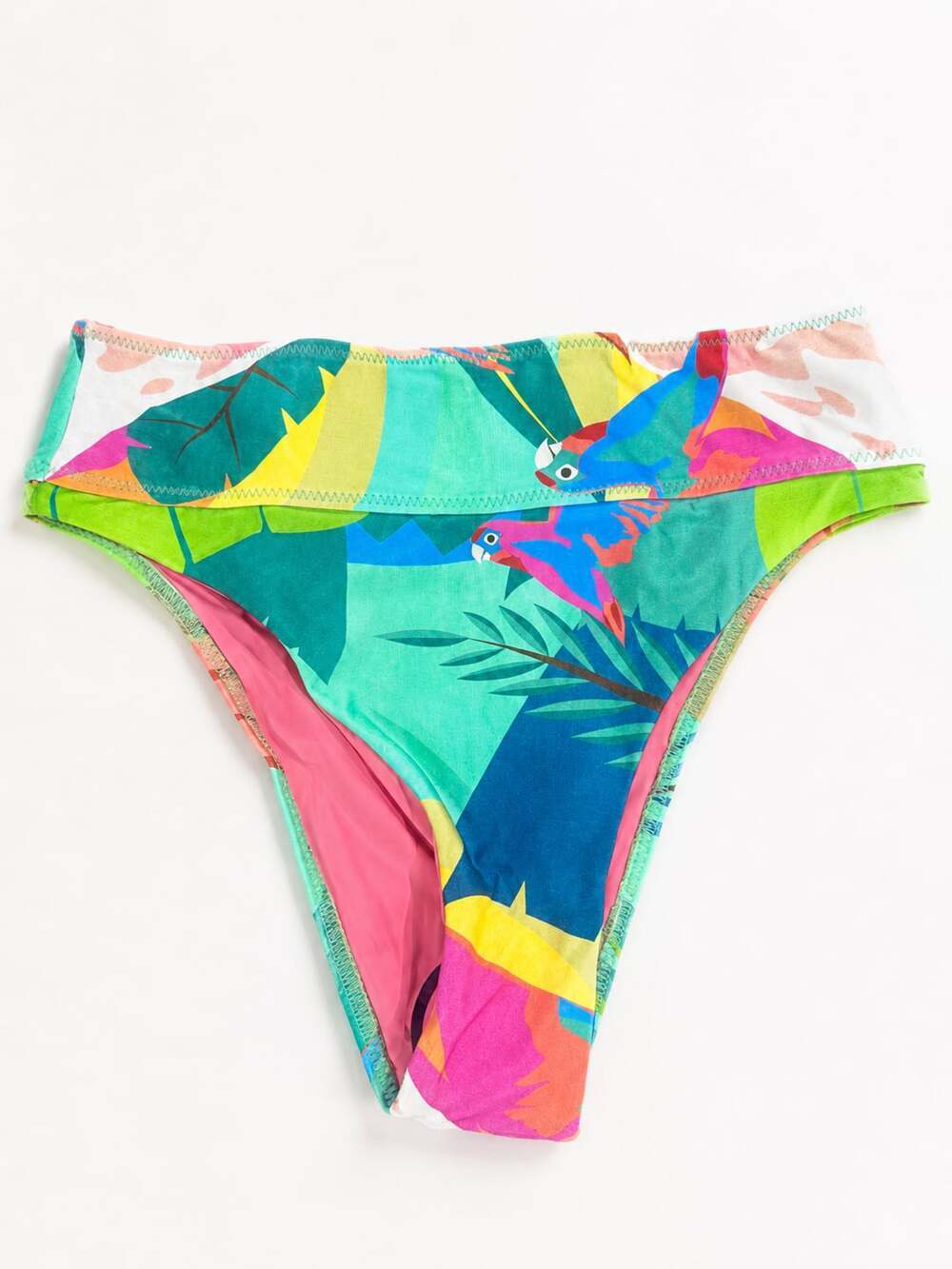 FARM Rio Tropical Jungle Parrot Bikini Bottoms Pink Green Brazilian Swimwear P/S